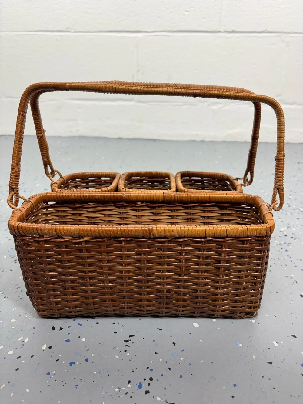 Vintage Nantucket Woven Basket Utensil Silverware Napkin Holder Coastal Cottage